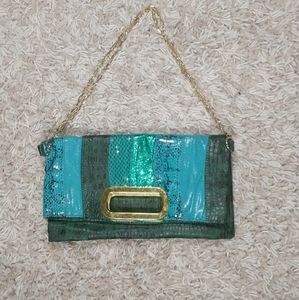 Aldo Faux Crocodile Green w/ Gold Hardware Convertible Clutch Bag